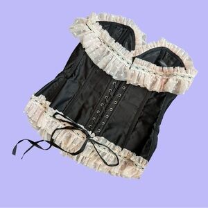 Victoria's Secret Black Corset with Cream Ruffle Y2K size S
